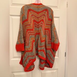 LOFT Chevron Knit Poncho - Orange, and Gray